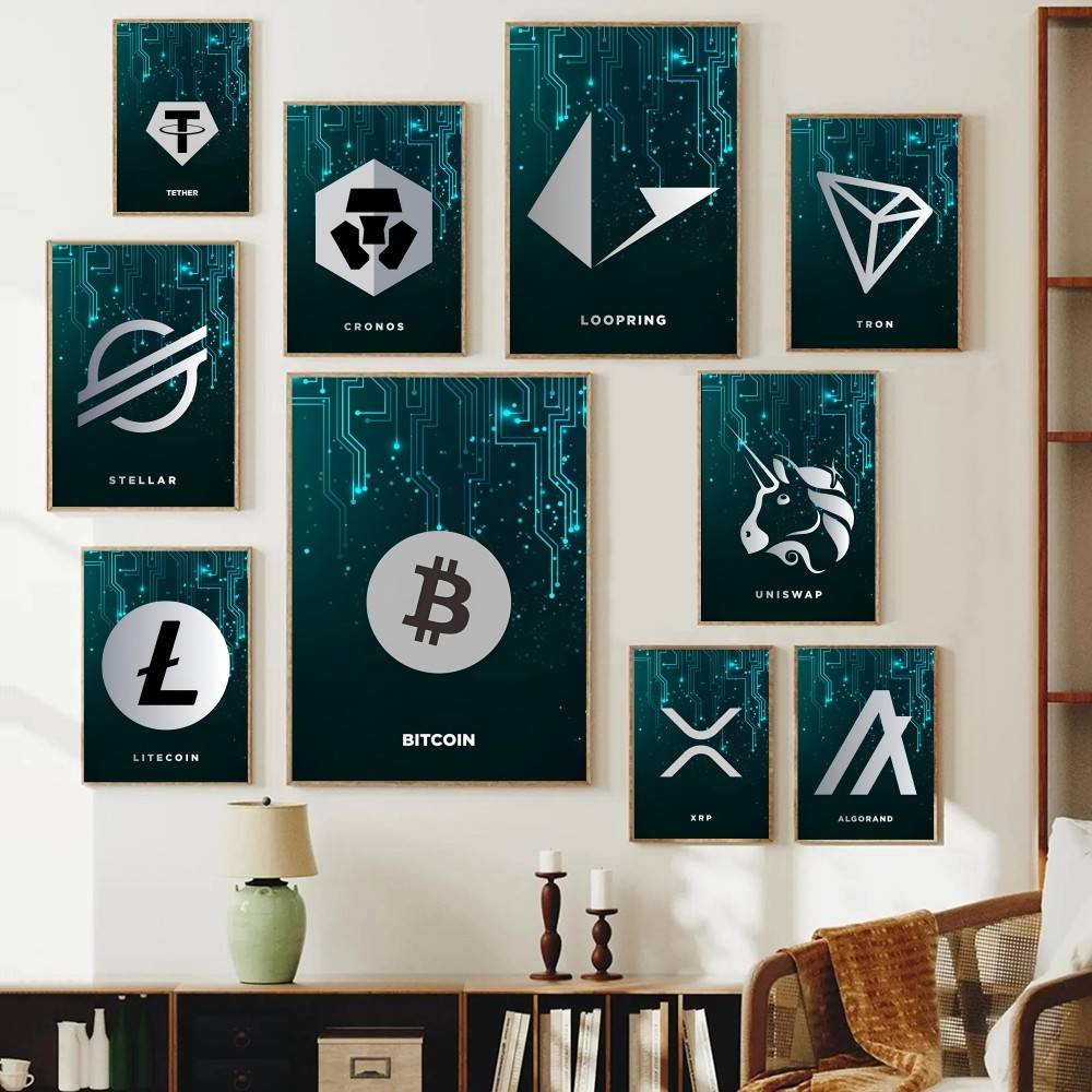 Office Print Tech - Poster Simbol Kripto Sirkuit Teknologi Logo