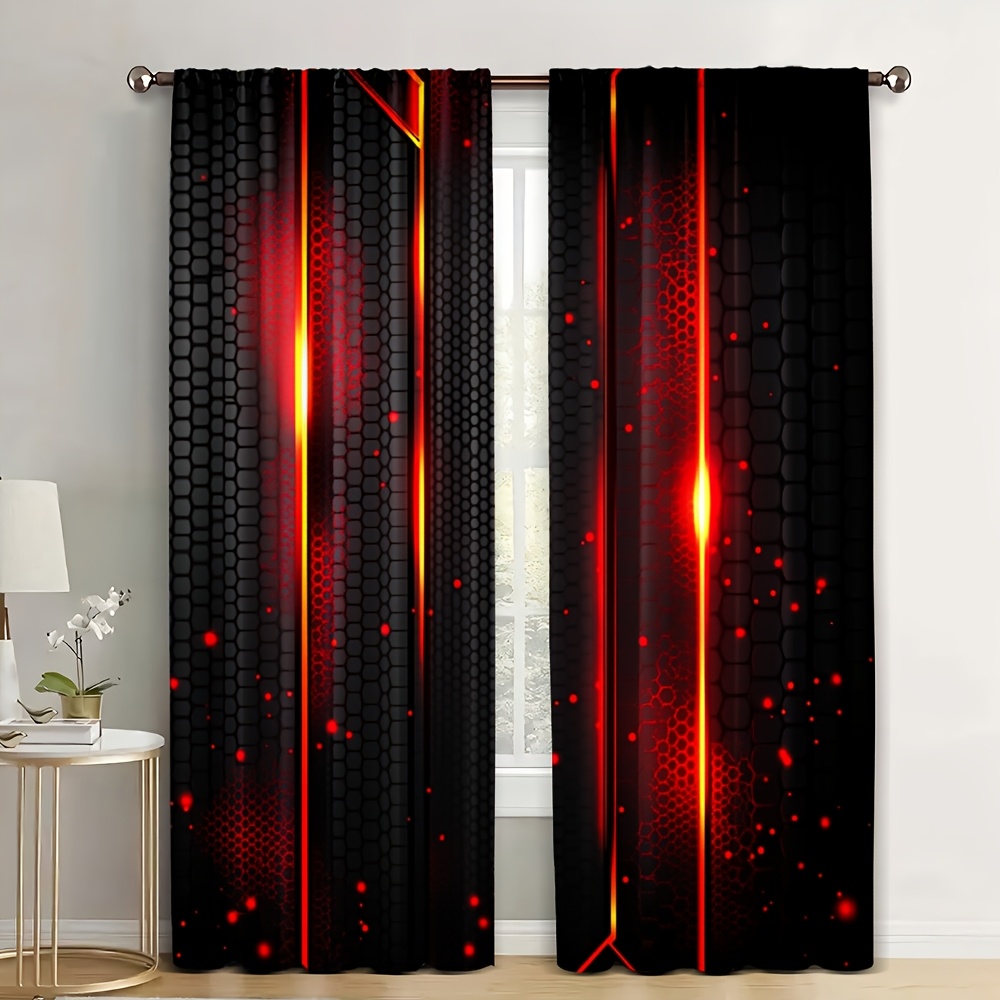 Office Print Tech - 2pcs Tirai Lava Hitam Merah Motif