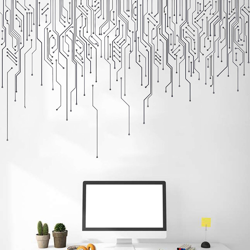 Office Tech Essentials - Dekorasi IT Komputer, Stiker Dinding Papan